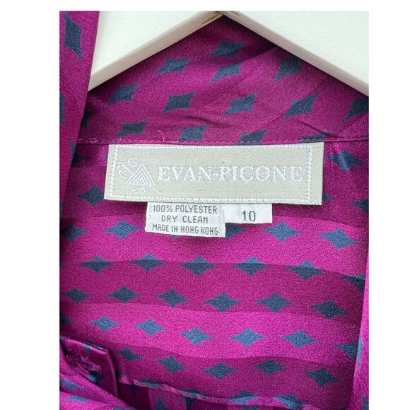 Vintage Evan-Picone Secretary Blouse Magenta Geometric Print Size 10 - Picture 4 of 4